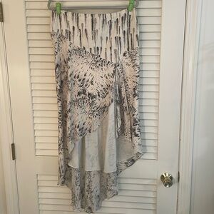 HAUTE Hippie White Black Feather and Splashes On Silk Asymmetrical Lined Skirt